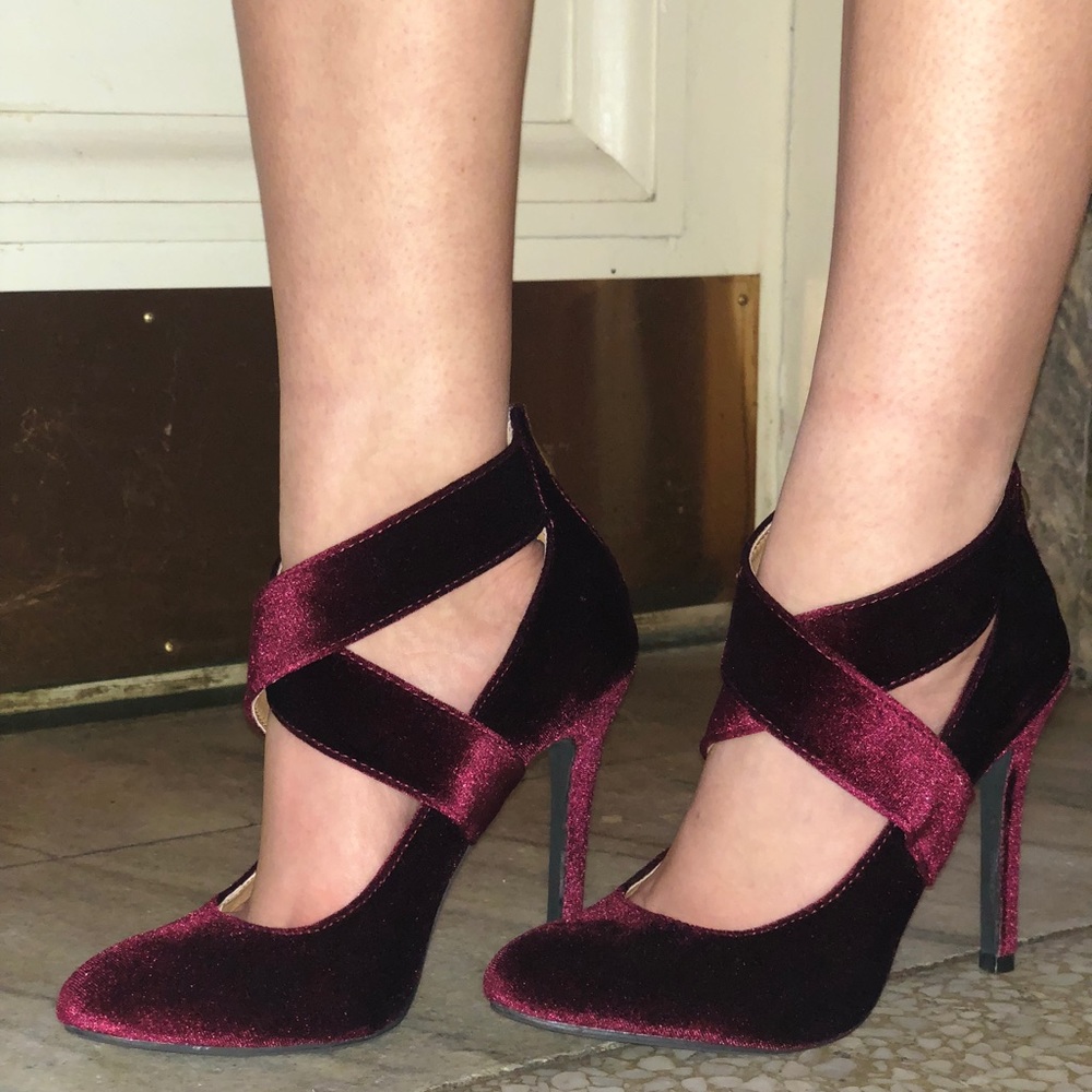 Not Rated burgundy velvet stiletto heels